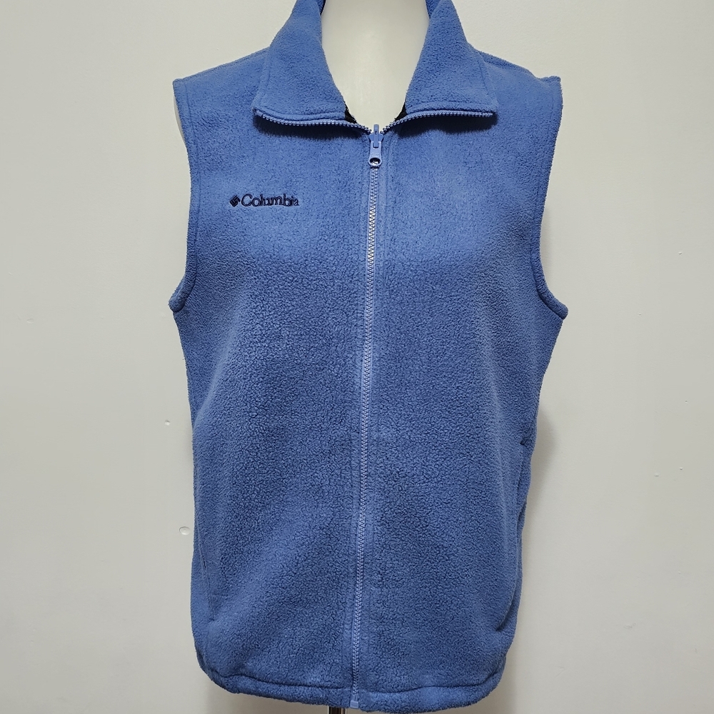 Columbia Blue Fleece Vest Size Medium Rustic Outdoor Blokecore Hiking Camping - Picture 2 of 8